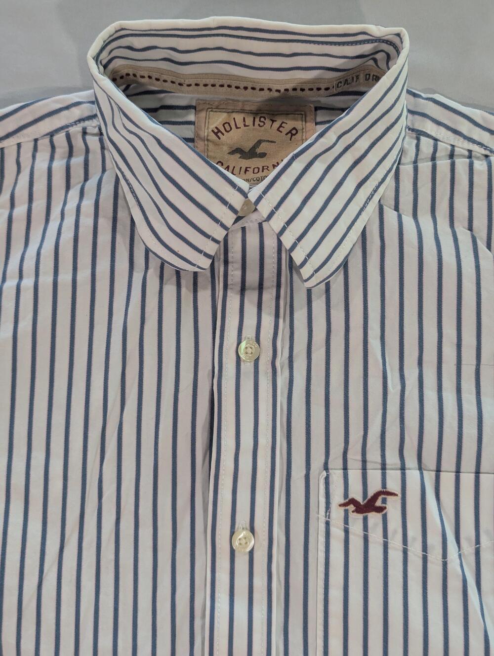 Hollister Shirt Mens M White Blue Stripe Long Sleeve Button Up Cotton Casual